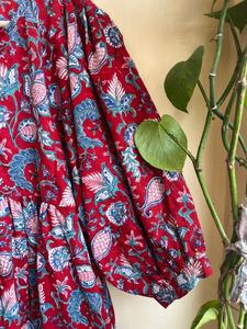 Robe maxi bohème en coton à fleurs, robe imprimée à la main, robe à manches longues à imprimé floral, robe longue décontractée pour femmes - Product Image 5