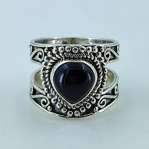 Black Onyx <b>Ring</b> 925 Sterling <b>Silver</b> Handmade Boho <b>Statement</b> Promise <b>Ring</b> for Women, July Birthstone Heart Shape Jewelry - Product Image 1
