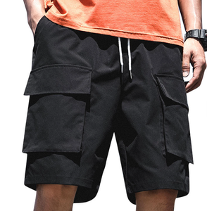 Shorts cargo vert olive pour homme, taille mi-haute, cordon élastique, style bermuda décontracté avec poches, tissu en toile 100% coton - Product Image 3