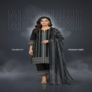 Shalwar Kameez en coton brodé pour femmes, tendance été, 3 pièces, prêt-à-porter, grandes tailles, très demandé. - Product Image 1