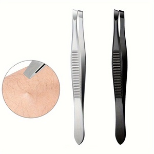 Pince à épiler de précision à pointe fine en acier inoxydable 87 mm, design moderne léger, noir et argent - Product Image 4