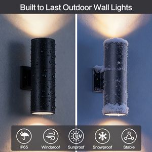 Lampada da parete moderna per esterni Mirrea da 14 pollici, cilindro in alluminio, copertura in vetro temperato, impermeabile, per portico e patio, con 2 luci - Product Image 5