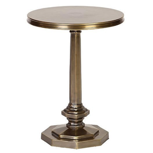 Modern <b>Round</b> Pedestal <b>Side</b> <b>Table</b> with Antique Brass Finish | Elegant Metal Accent End <b>Table</b> with Decorative Column Base for Home - Product Image 1