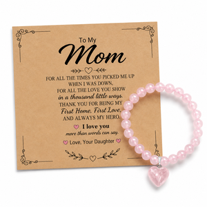 Bracelet en perles de quartz rose en forme de cœur, bijoux en pierre de cristal faits à la main, thème amour, cadeau pour maman, fête des mères - Product Image 1