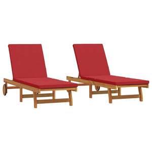 Chaise longue en bois d'acacia massif, 2 pièces, marron, 63 x 199 x 85 cm, durable, pour la relaxation en extérieur - Product Image 2