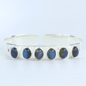 Wholesale Handmade 925 Sterling Silver Natural Labradorite Gemstone Multi <b>Stone</b> Oval Cabochon Statement Cuff Bangle <b>Bracelet</b> - Product Image 6
