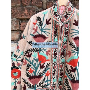 Chaqueta de Algodón Bordada con Flores, Cuello Mandarín, Manga Larga, Hecha a Mano, Estilo Boho Chic, Abrigo de Primavera para Mujer - Product Image 2