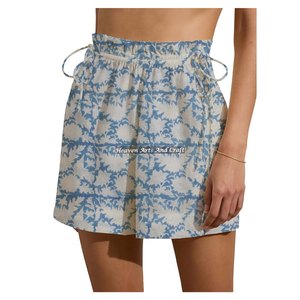 Shorts de week-end à cordon de serrage imprimés Dabu pour femme, en coton, style loungewear d'été, imprimé bloc, pour la plage - Product Image 3