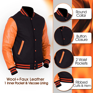 Chaqueta Bomber Varsity de Béisbol para Hombre, Tallas Grandes, OEM, Primavera, Logotipo Bordado Personalizado, Tejido de Lana de Oveja, Transpirable, Cuero para Exteriores - Product Image 6