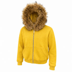 Sweats à capuche zippés en fausse fourrure rouge de qualité supérieure avec logo personnalisé imprimé DTG, vente en gros, faible MOQ, style streetwear hip-hop - Product Image 2