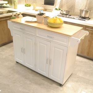 Carrello da Cucina Mobile Regolabile con Piano in Legno di Gomma, Grande Carrello Portatile con Diverse Ripiani per Uso in Cucina - Product Image 3