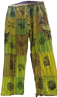 Pantalon cargo unisexe en coton style bohème patchwork, imprimés tribaux, taille élastique, pour festival, yoga, streetwear, été
