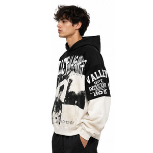 Sudadera con Capucha Extra Grande para Hombre, Estampado Blanco y Negro, Estilo Urbano, Algodón FRENCH TERRY, Bolsillo, Corte Regular, Ropa de Otoño - Product Image 5