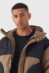 Blouson matelassé à capuche color block personnalisé, style urbain, fermeture éclair avant, beige, coupe-vent, hiver, homme, poches – Meilleures ventes - Product Image 5