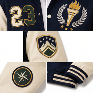 Men Winter Wear Varsity Jacket Custom Embroidery Patches Baseball Jackets Turn Down Collar <b>Covered</b> <b>Button</b> Varsity Men's - Product Image 6