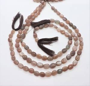 Perles de pierre de lune chocolat lisses en forme de pépites AAA 7x9 MM, perles de pierres précieuses de forme ovale irrégulière, 13 pouces, pour bijoux - Product Image 1