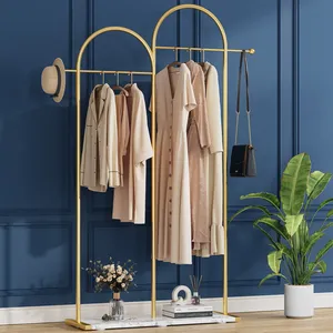 Modern Gold Metal Clothing <b>Rack</b> with Marble Base 38.4x13.7x76.7 Inches Single Tier Standing Coat Organizer for Wardrobe - Product Image 3