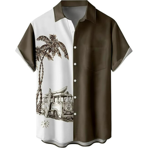 Camisas Hawaianas para Hombre con Logotipo Personalizado, Transpirables, Cuello Mao, Manga Corta Holgada, Estampadas con Serigrafía, para Playa y Resort, ODM - Product Image 1