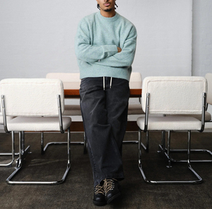 Wholesale Custom Logo <b>Men</b> Mohair Sweater Intarsia Knit Crew Neck Brushed Wool Blend Long Sleeve <b>Pullover</b> - Product Image 5