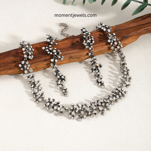 Conjunto de Joyería de Pedrería Chapada en Oro, Collar y Pendientes Colgantes Florales, Accesorios de Moda para Novias y Fiestas - Product Image 2