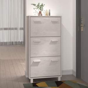 Armoire à chaussures en bois de pin massif blanc avec organisateur en plastique moyen pour boîtes à chaussures - Product Image 1