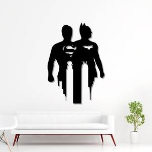 Décoration murale en métal moderne : Silhouettes de super-héros Batman et Superman dos à dos, découpées au laser, pour la décoration de la cave des hommes ou des salles de jeux - Product Image 1