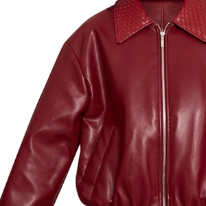Custom Sorority <b>Red</b> Quilted Collar Faux Leather Jacket Women's Slim Motorcycle Style Wholesale Manufacturer Private Label OEM - Product Image 2