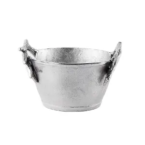 Aluminum Ice Bucket Chiller with Antler Handles Tableware Luxurious Centerpiece Metal Wine & Beer Cooling Holder