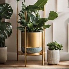 Support de pot de fleurs en métal doré, écologique et durable, pour intérieur et extérieur, design cylindrique en fil métallique, moderne et luxueux pour la maison - Product Image 5
