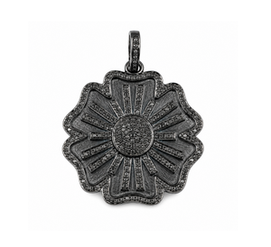 Pendentif floral soleil en argent sterling 925 rhodié noir avec diamants véritables pour femme, bijoux de luxe, cadeau élégant - Product Image 3