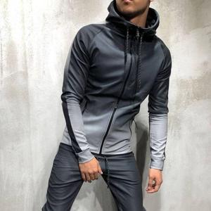 Survêtement à capuche pour homme, couleur dégradée, manches longues, fermeture éclair, poches latérales, coupe régulière, sportif, automne, hiver, printemps - Product Image 1