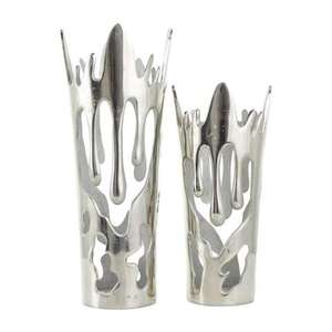 Vase à fleurs en aluminium moulé fini argent brillant, conçu pour contenir des fleurs séchées, pour la décoration de la maison et du salon - Product Image 1