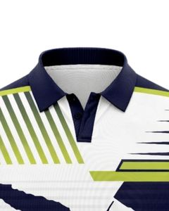 เสื้อโปโลผู้ชายสีน้ำเงินกรมท่าและสีขาว แขนสั้น ลายเรขาคณิต ผ้าโพลีเอสเตอร์ระบายอากาศได้ดี เหมาะสำหรับกีฬากอล์ฟ ลำลอง และฝึกซ้อม - Product Image 5