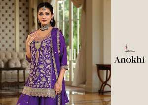 Traje Salwar de Tela Chinon de Lujo con Bordado, Elegante Atuendo Étnico Indio para Fiestas y Bodas, Diseño de Autor - Product Image 3