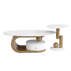 Set di 2 Tavolini da Caffè Moderni Dorati, Ovali e Rotondi per Soggiorno - Product Image 5