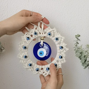 Décoration murale en macramé œil porte-bonheur faite à la main de haute qualité, style bohème, pour Noël, en corde de coton, pour usage intérieur - Product Image 6