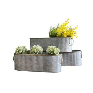 Ensemble de jardinières rustiques en métal galvanisé, pot à fleurs en fer ondulé avec poignées en corde, pots décoratifs vintage style ferme - Product Image 3