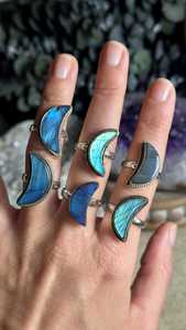 Blue <b>Labradorite</b> Moon <b>Ring</b> 925 Sterling Silver <b>Ring</b> – Moon Shape Gemstone Statement Jewelry - Product Image 2