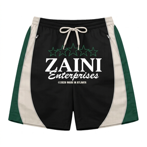 Shorts coupe-vent en polyester tissé 110 GSM de qualité supérieure, noir, vert, blanc, avec panneau incurvé et logo personnalisé imprimé en sérigraphie - Product Image 1