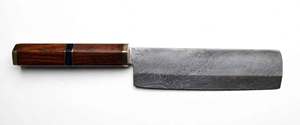 Couteau de chef artisanal en acier Damas, manche octogonal en bois, virole en laiton - Product Image 5
