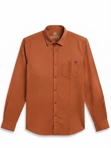 Camisa Casual de Algodón Sólido Color Naranja Quemado para Hombre, Manga Larga, Cuello Camisero, Estilo Casual Elegante, Tejido de Algodón Transpirable, Ropa de Verano - Product Image 4