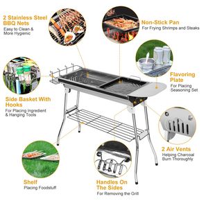 Portable Stainless Steel Foldable BBQ Grill for Picnic <b>Camping</b> Charcoal Barbeque Grill - Product Image 2
