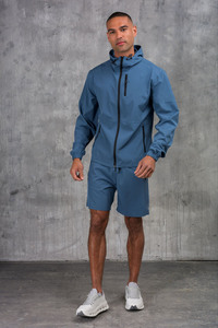 Chaqueta cortavientos con capucha y pantalones cortos para hombre, ligera, con cremallera completa, para deportes al aire libre, informal, con bolsillos con cremallera y puños elásticos - Product Image 3
