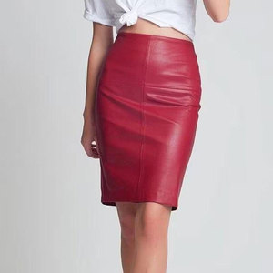 Jupe crayon midi décontractée pour femme en similicuir PU, style simple, coupe ajustée et extensible - Product Image 1