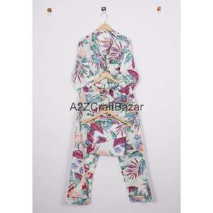 Pijamas de Manga Larga 100% Algodón para Mujer, Estampado Floral, Cintura Elástica, Conjunto de Pijama Suave y Transpirable, Ropa de Dormir para Verano - Product Image 5