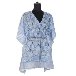 Kaftan court de plage 100% soie imprimée 2026 pour femme, tenue de villégiature, inspiré du caftan indien Anokhi standard, robe longue à imprimé floral, vêtement de détente - Product Image 3