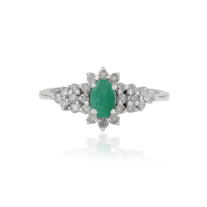 Beautiful Vintage Inspired 925 Sterling <b>Silver</b> 100% Genuine <b>Emerald</b> & Diamond Cluster <b>Ring</b> For Women's Party Wear - Product Image 1