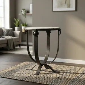 Modern Iron <b>Marble</b> <b>Side</b> <b>Table</b> Round <b>Marble</b> Top Sculptural Metal Base Accent <b>Table</b> for Living Room Bedroom Home Furniture - Product Image 6