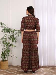 Cotton Cambric Floral Printed Anarkali Kurta Crop <b>Top</b> Flared Pants Co-Ord Set Women's Summer Ethnic Quick Dry Sun Protection - Product Image 5
