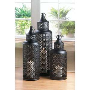 <b>Black</b> Coated Hanging <b>Lanterns</b> Christmas Holiday Decoration Custom Designing Ramadan Candle Holders Set of 3 Metal Crafts - Product Image 1